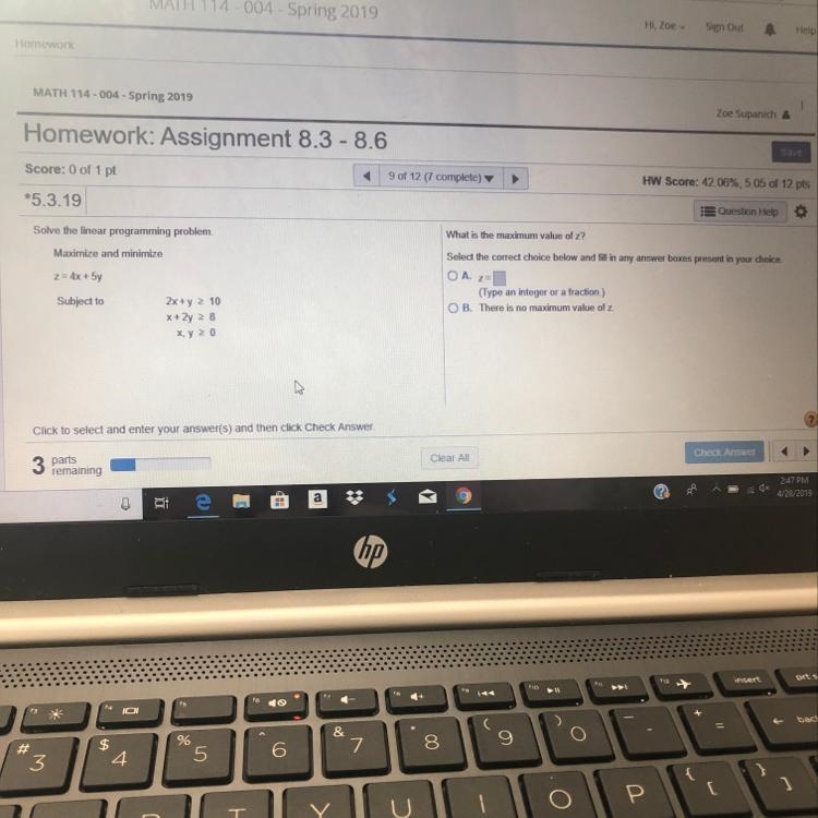 Solve the linear programming problem. Maximize and minimize z=4x+5y-example-1