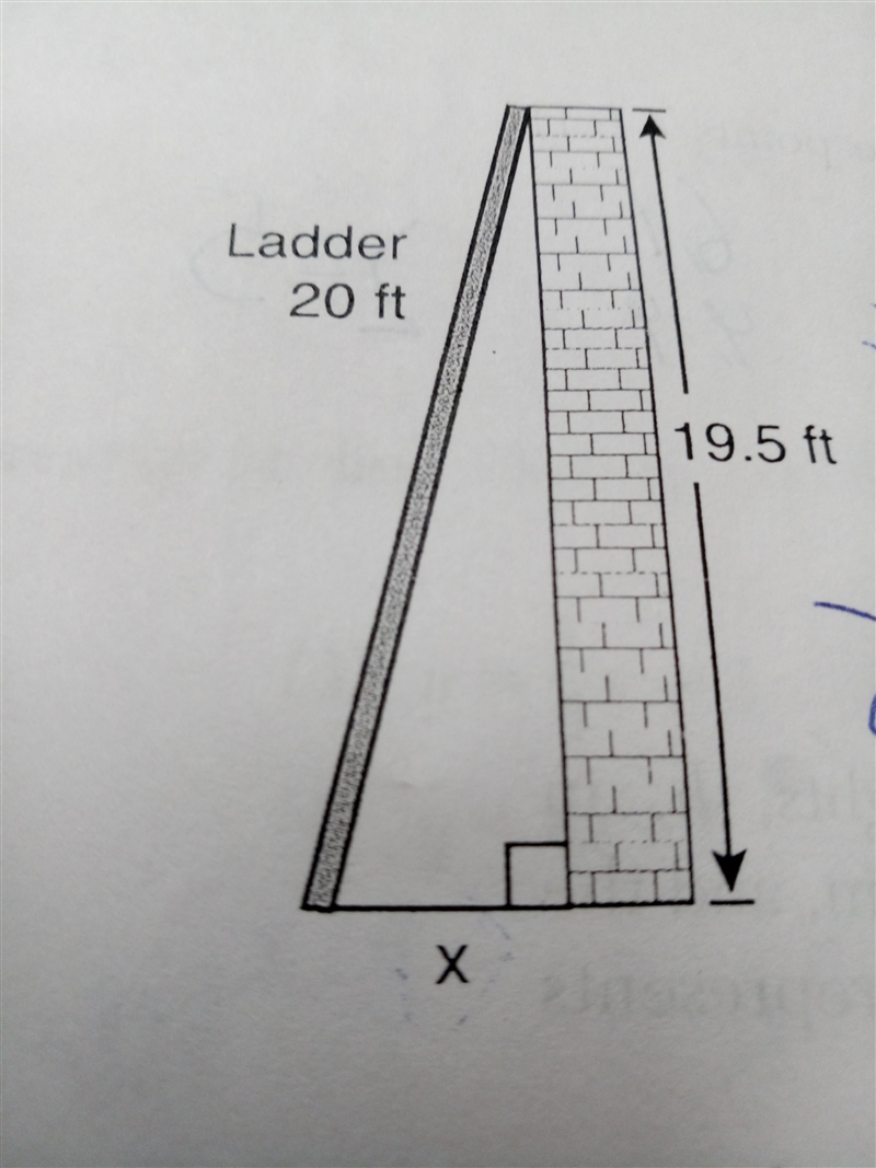 Which equation could be used to find the distance, x, from the foot of the ladder-example-1