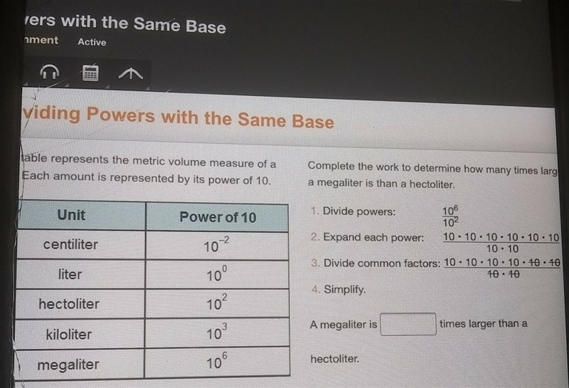 the table represents the metric volume measure of a liter. Each amount is represented-example-1