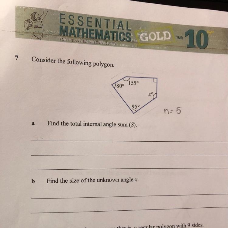 A) find the internal angle sum (s) Please help!-example-1