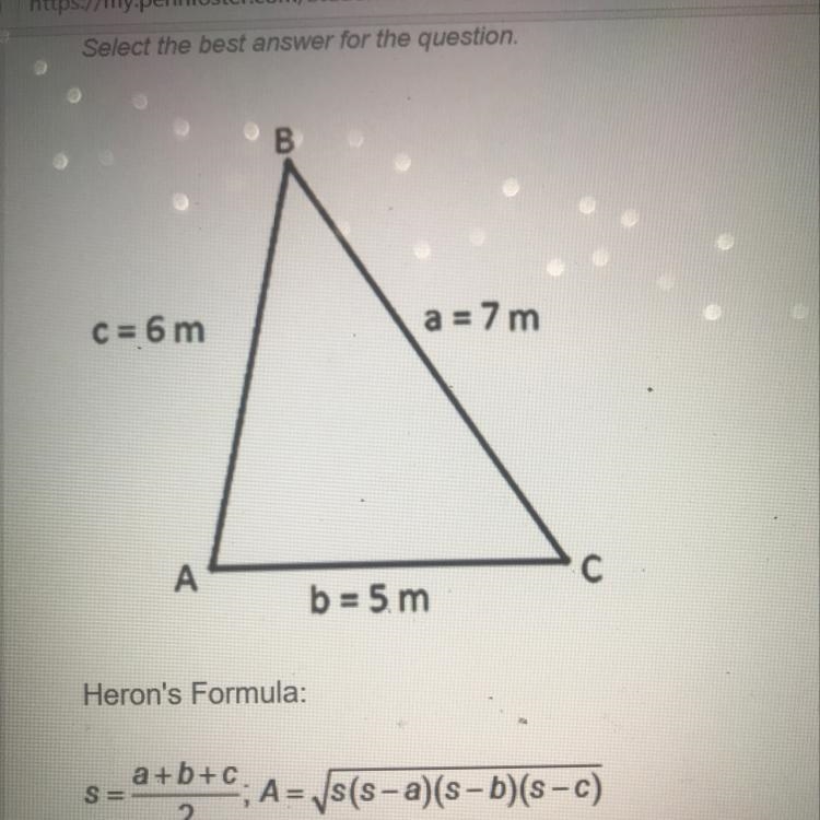 What is the answer to this question using Heron’s Formula-example-1