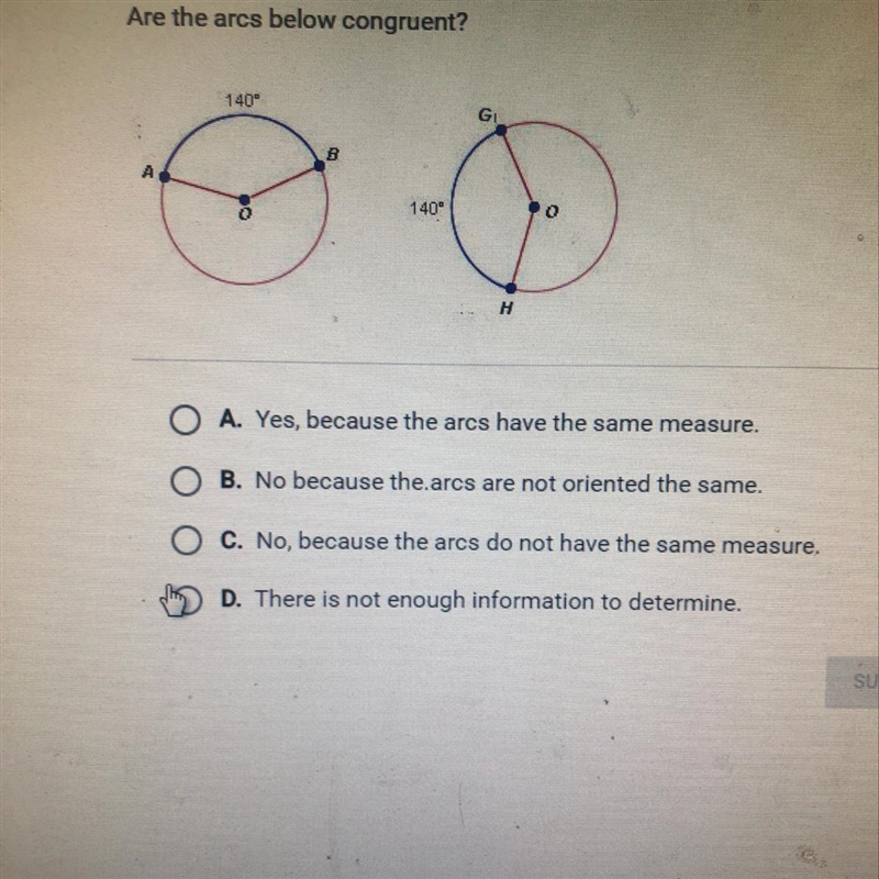 Are the arcs below congruent?-example-1