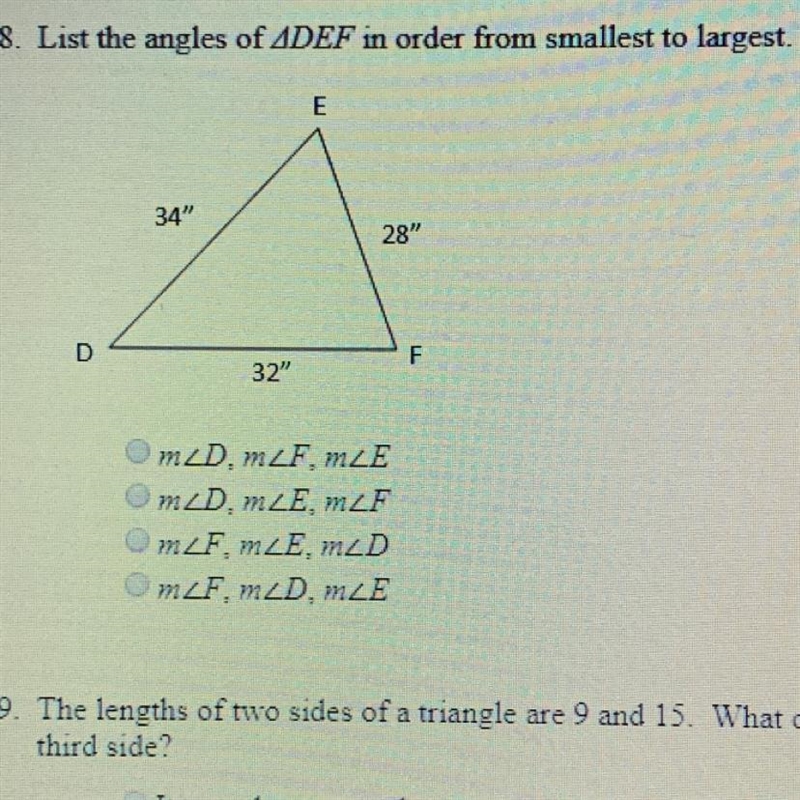 List the angles of DEF in order from smallest to largest. m m m-example-1