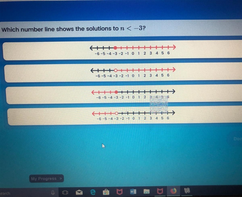 Which number line shows the solutions to n < -3? Ples help-example-1