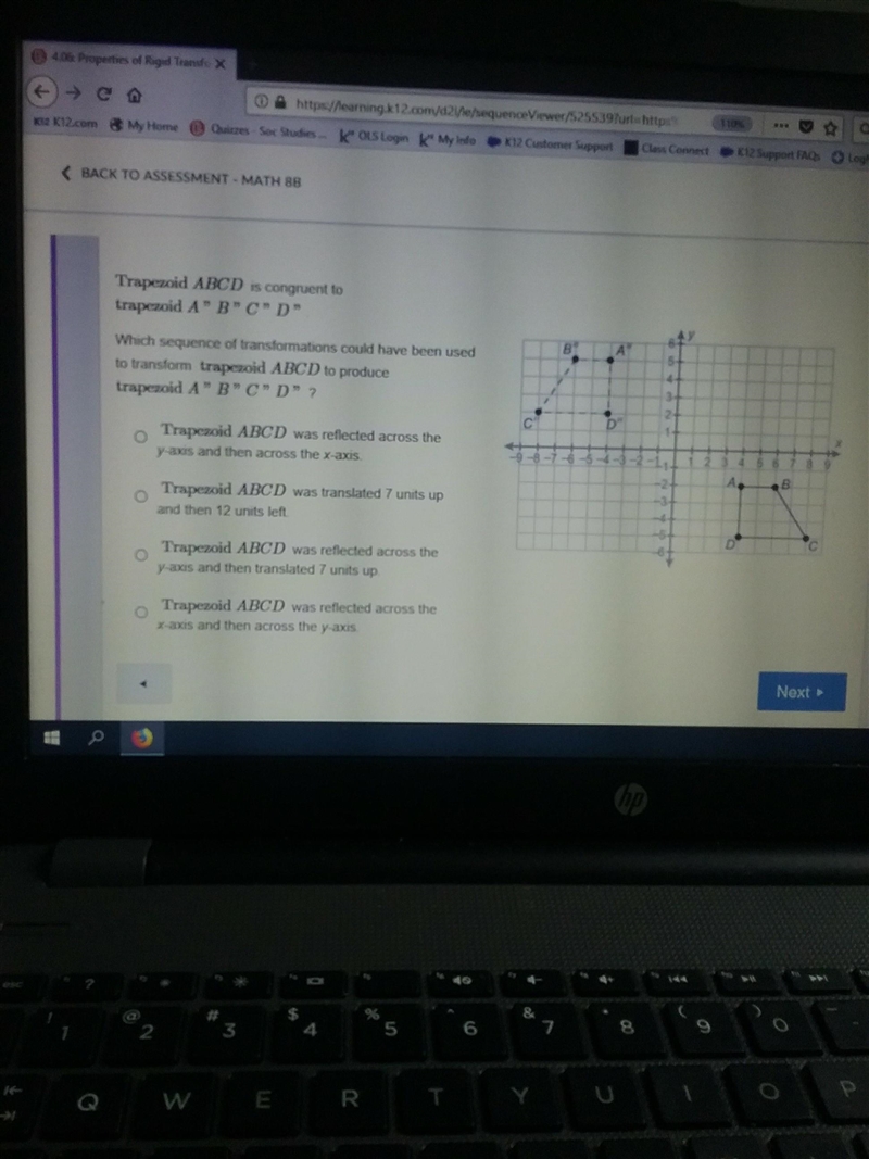 Which sequence of transformation could have been used trapeziod ABCD to produce trapeziod-example-1