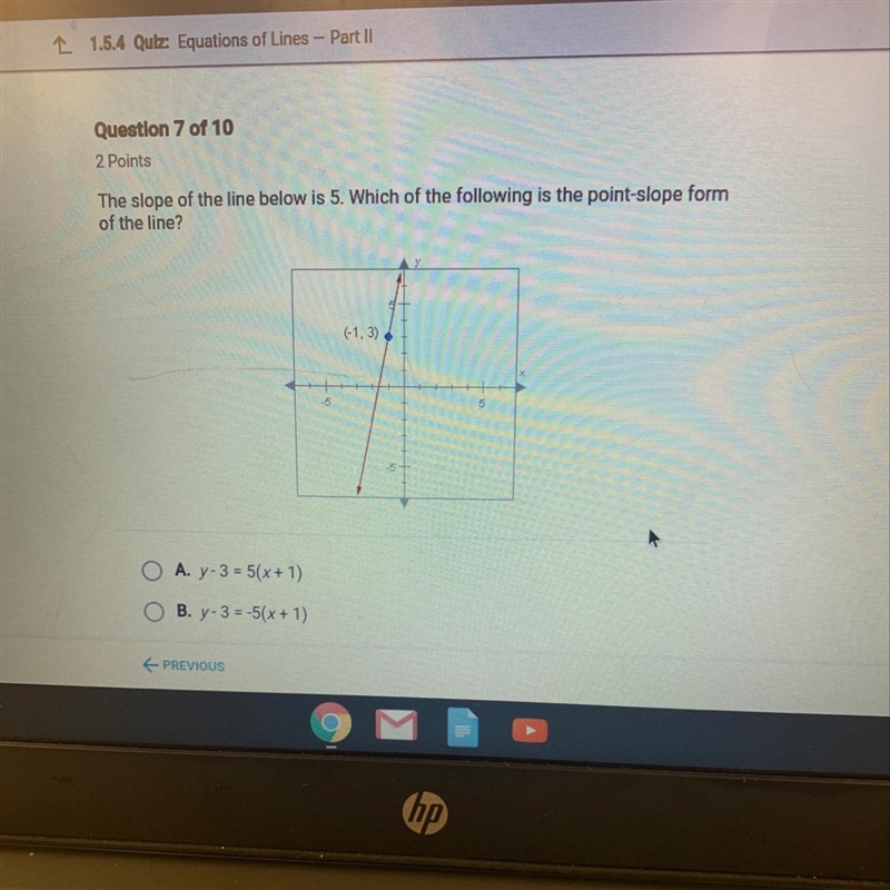 Which of the following is the point-slope form of the line?-example-1