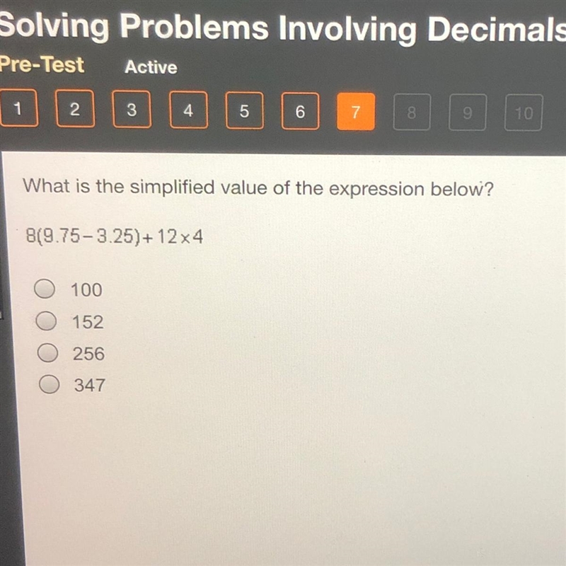 What is the simplified value of the expression below? 8(9.75-3.25)+ 12x4-example-1