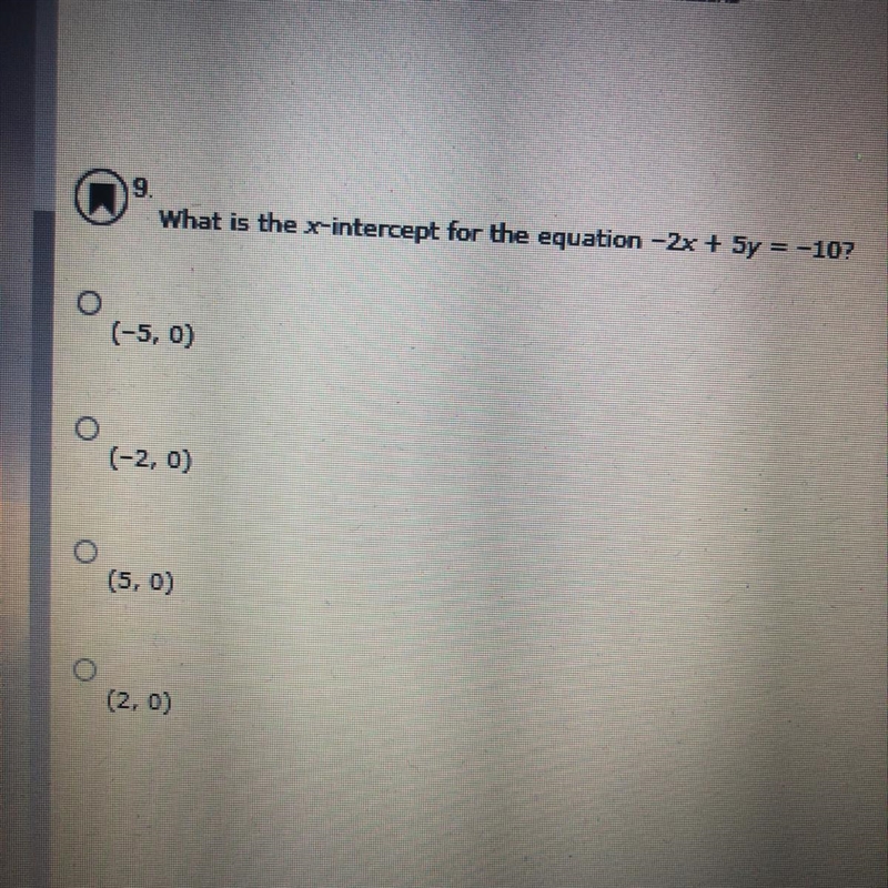 What is the X intercept for the equation-2x+5y=-10-example-1