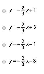 Which is the equation of a line that has a slope of -2/3 and passes through point-example-1