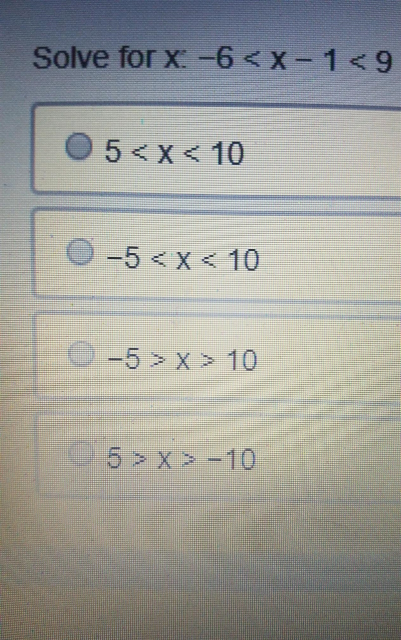 Solve for x: -6 <x-1 <9​-example-1