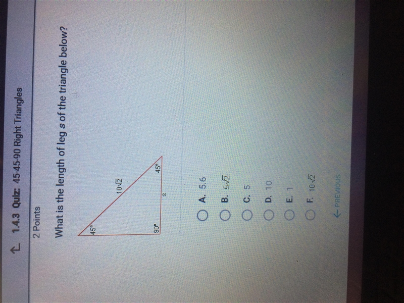 What is the length of the leg.s of the triangle below-example-1