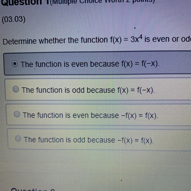 Determine whether the function f(x)=3x^4 is even or odd-example-1