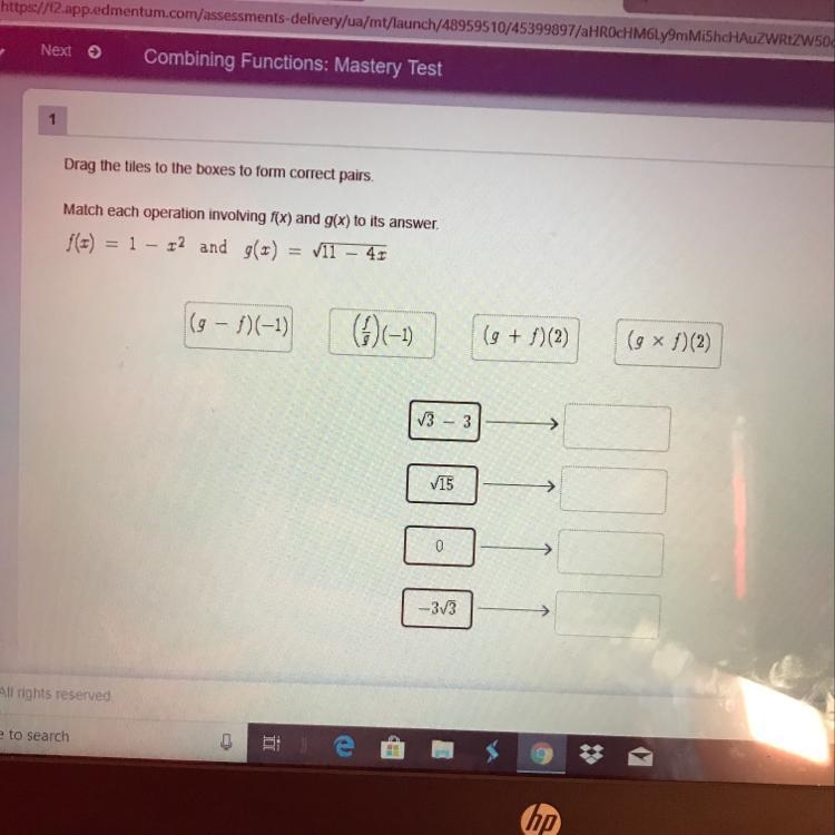 Match each operation involving f(x) and g(x) to its answer-example-1