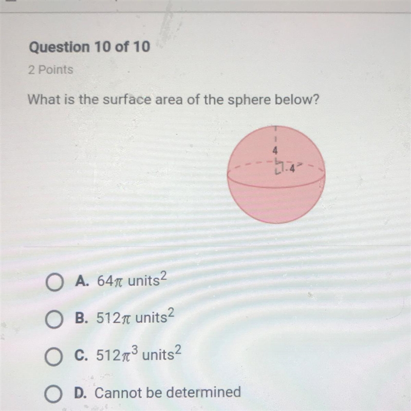 What is the surface area of the sphere below?-example-1