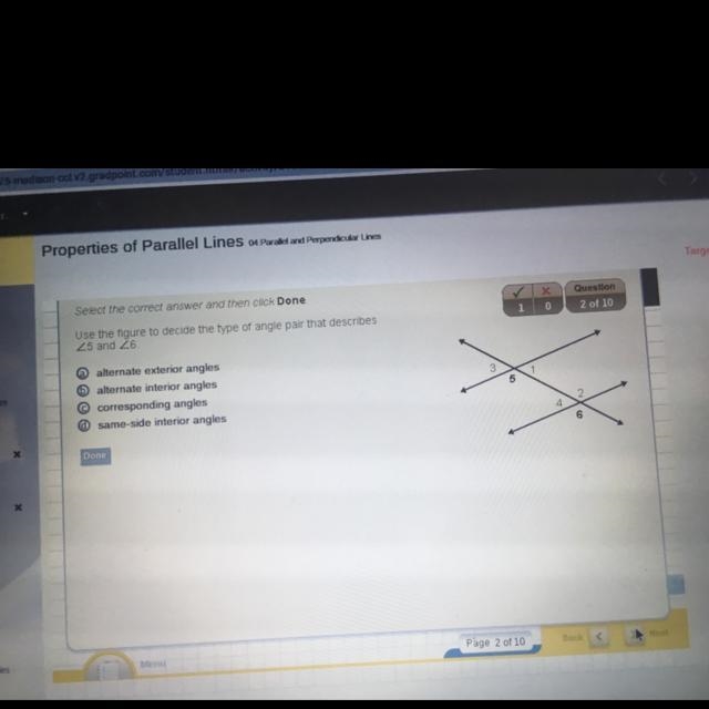 Use the figure to decide the type of angle pair that describes <5 and <6-example-1