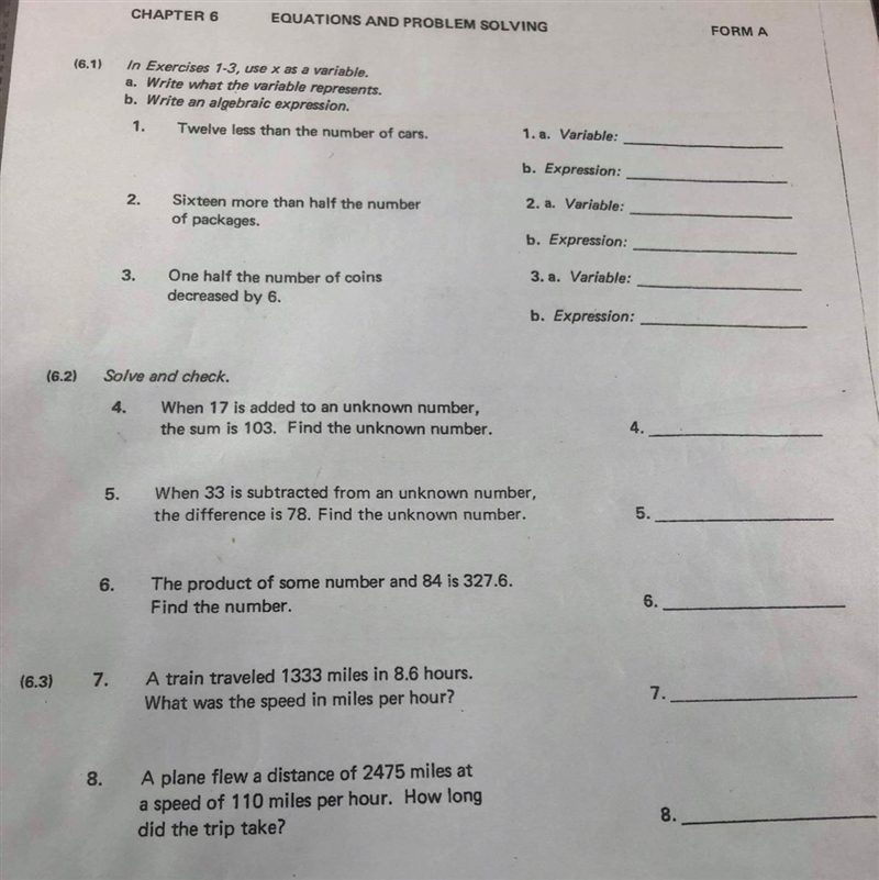 Need answers 1-8 equations and problems solving-example-1