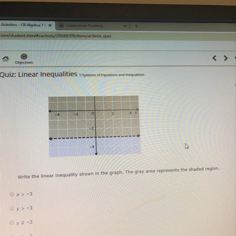 Choose the linear inequality shown in the graph-example-1