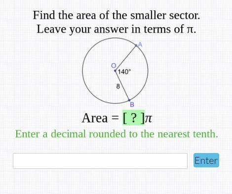 -50 Points- Find the area of the smaller sector. Leave your answer in terms of pi-example-1