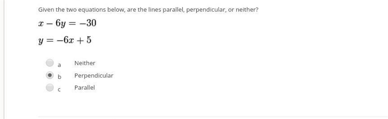 The equations below are. parallel perpendicular or neither​-example-1