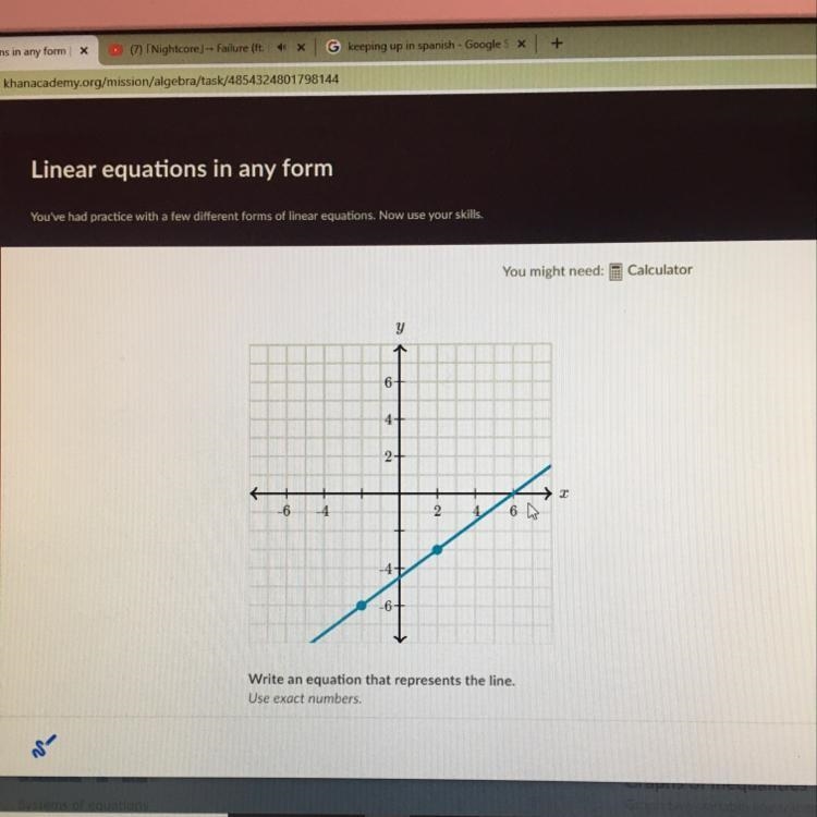 What is the equation that represents the line?-example-1