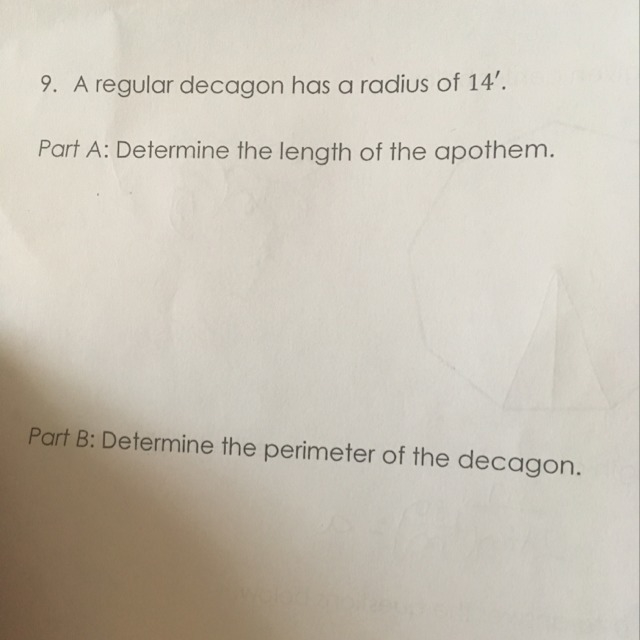 How do I find the apothem of a decagon with the radius of 14???-example-1