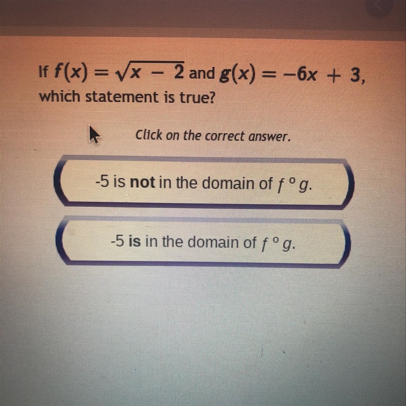 If f(x) = x - 2 and g(x) = -6x + 3, which statement is true?-example-1