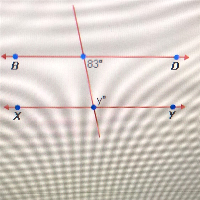 In The Diagram Below, BD is parallel to XY, What is the value of Y? A.73 B.97 C.83 D-example-1