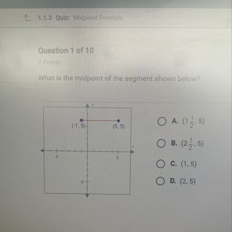 What is the midpoint of the segment shown below-example-1