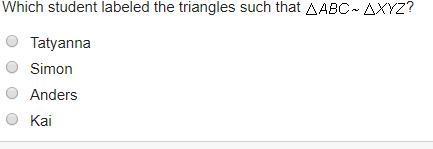 Four students were asked to label angles in pairs of triangles. Their drawings are-example-3