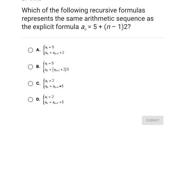 Which of the following recursive formulas represents the same arithmetic sequence-example-1