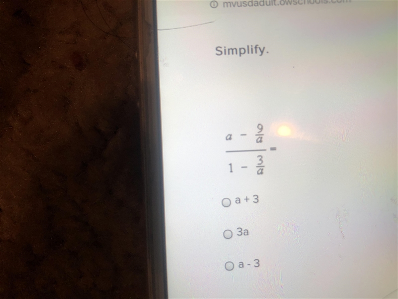 Simplify a- 9/a divided by 1-3/a =-example-1