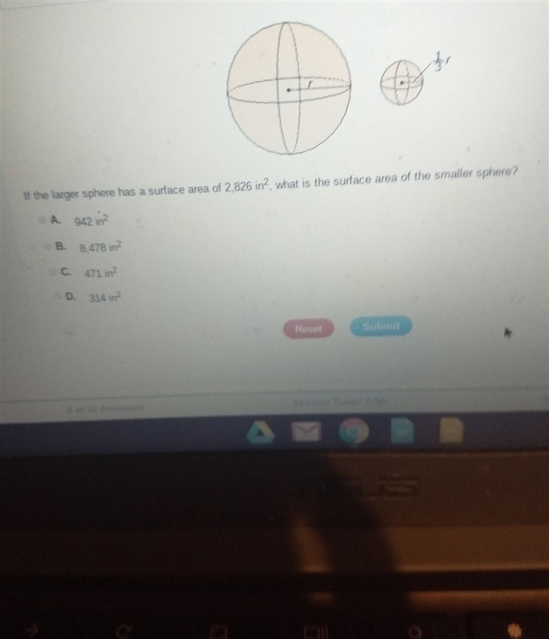 what is the surface area of the smaller sphere i cannot miss anymore and they keep-example-1