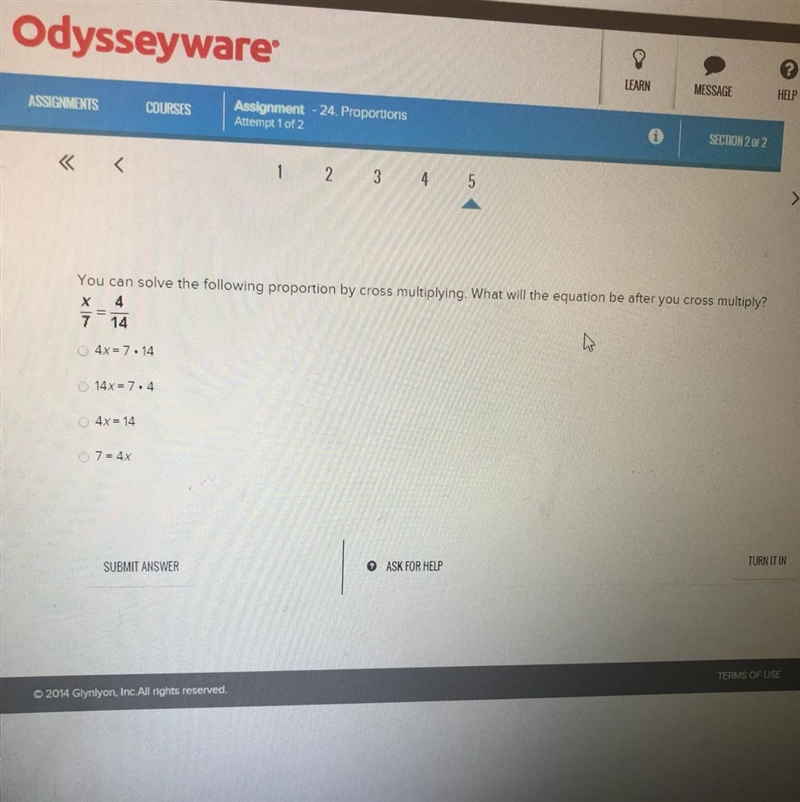 You can solve the following proportion by cross multiplying what will the equation-example-1