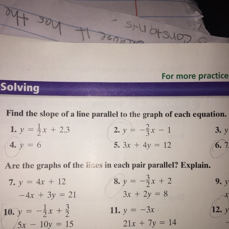 Find the slope of a line parallel to the graph of each question y=-1/2x-1-example-1