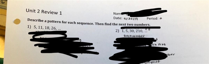 Please describe a pattern for each sequence. Then find the next two numbers. Using-example-1