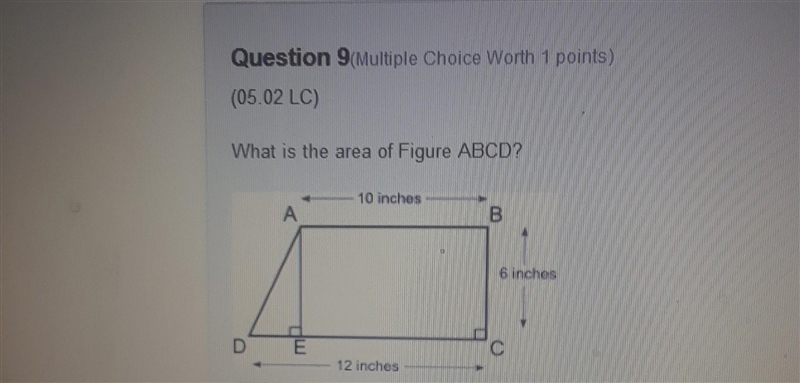 What is the area of the figure abcd answers are 54 sqare inches 60 square inches 66 square-example-1