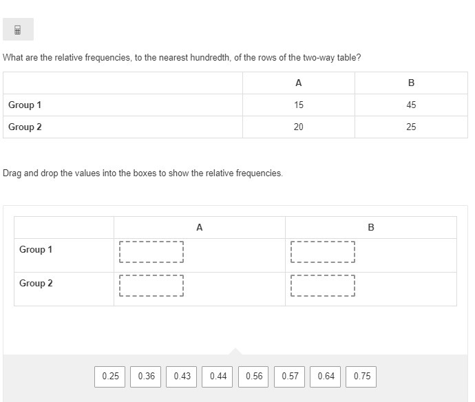 What are the relative frequencies, to the nearest hundredth, of the rows of the two-example-1