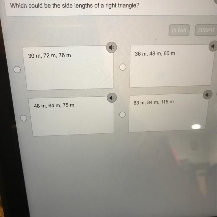 Which could be the side lengths of a right triangle??????? Quick plz-example-1