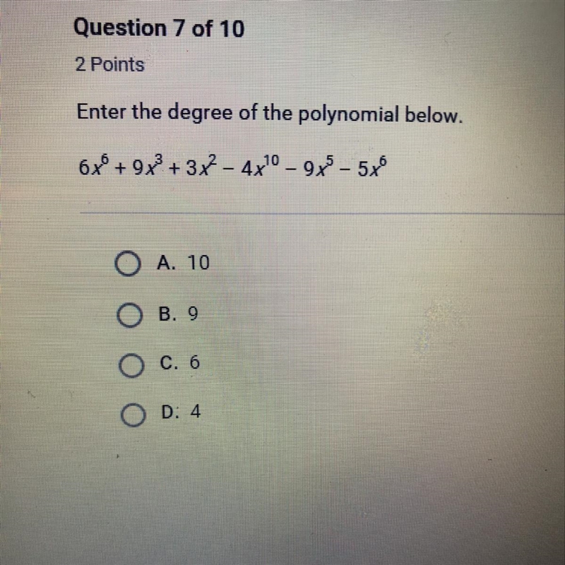 Enter the degree of the polynomial below .-example-1