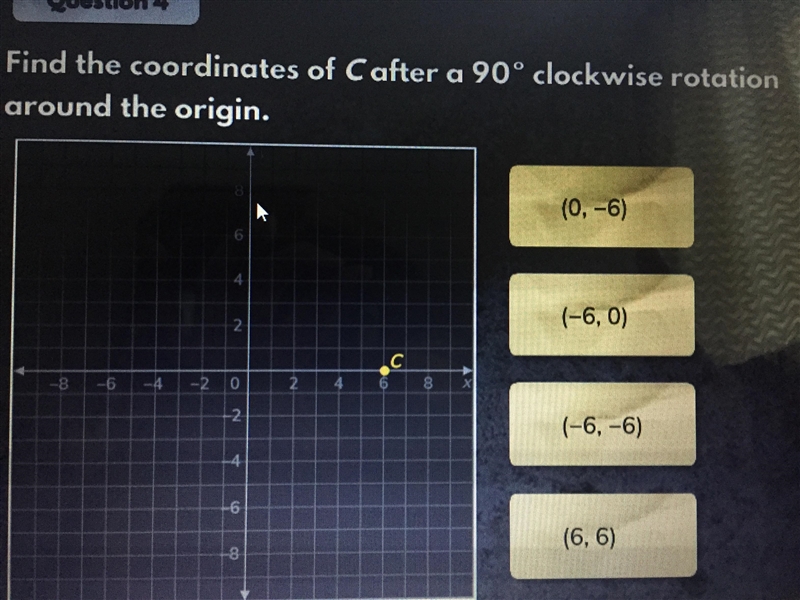 Find the coordinates of C after a 90 degree clockwise rotation around the origin.-example-1