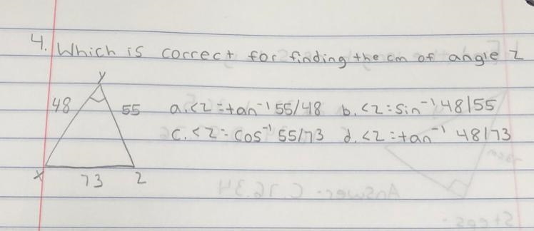 Which is correct for finding the cm of angle z? Show steps please!! Urgent!-example-1