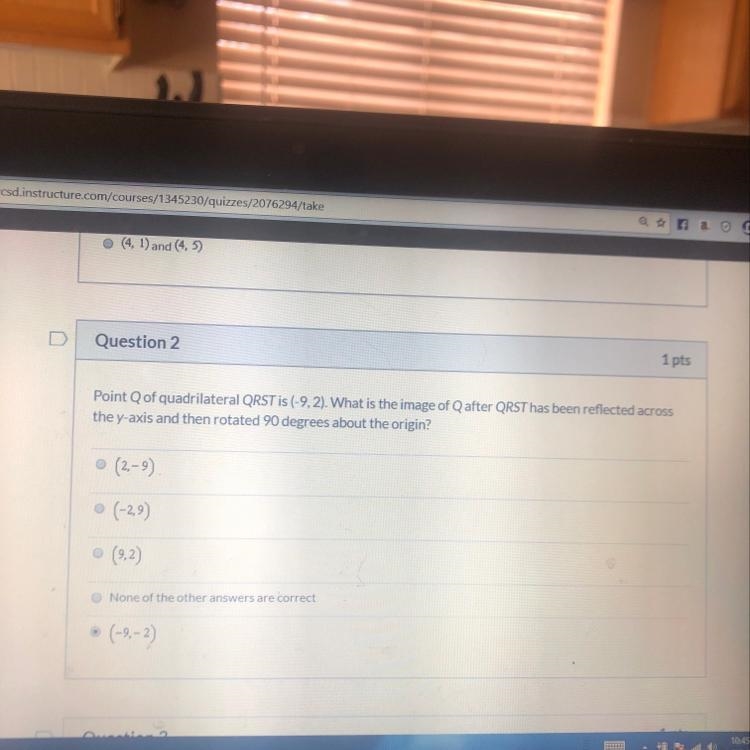 Point Q of quadrilateral QRST is (-9,2). What is the image of Q after QRST has been-example-1