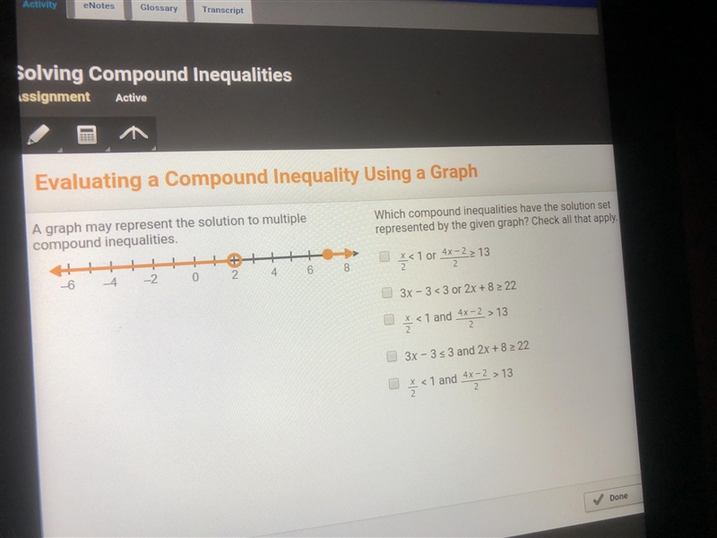 HELP MEEE!! Please evaluating a compound. Inequality using a graph-example-1