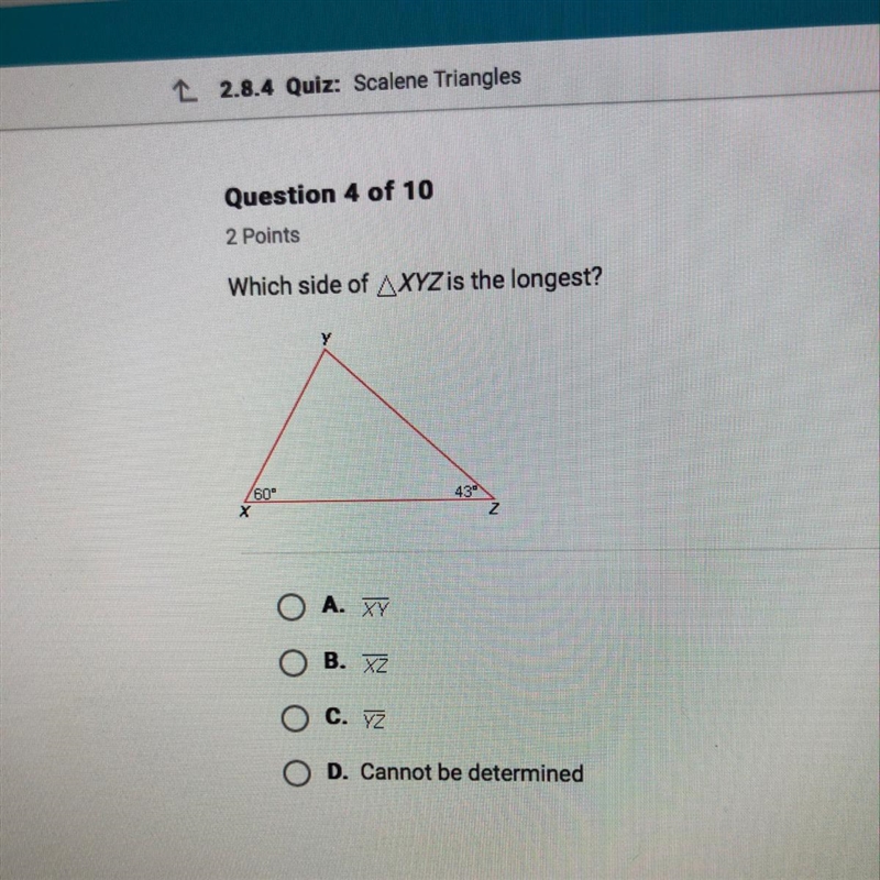 Which side of XYZ is longest-example-1