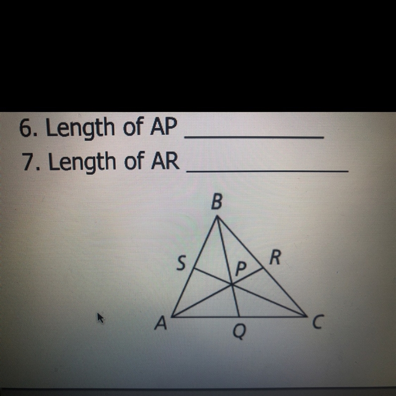 In the figure below, P is the centroid of the triangle ABC. Find the length of AP-example-1