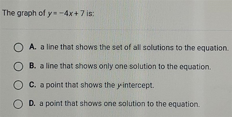 The graph of y= -4x + 7 is: ​-example-1