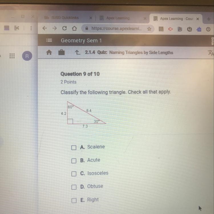 Classify the following triangles check all that apply-example-1