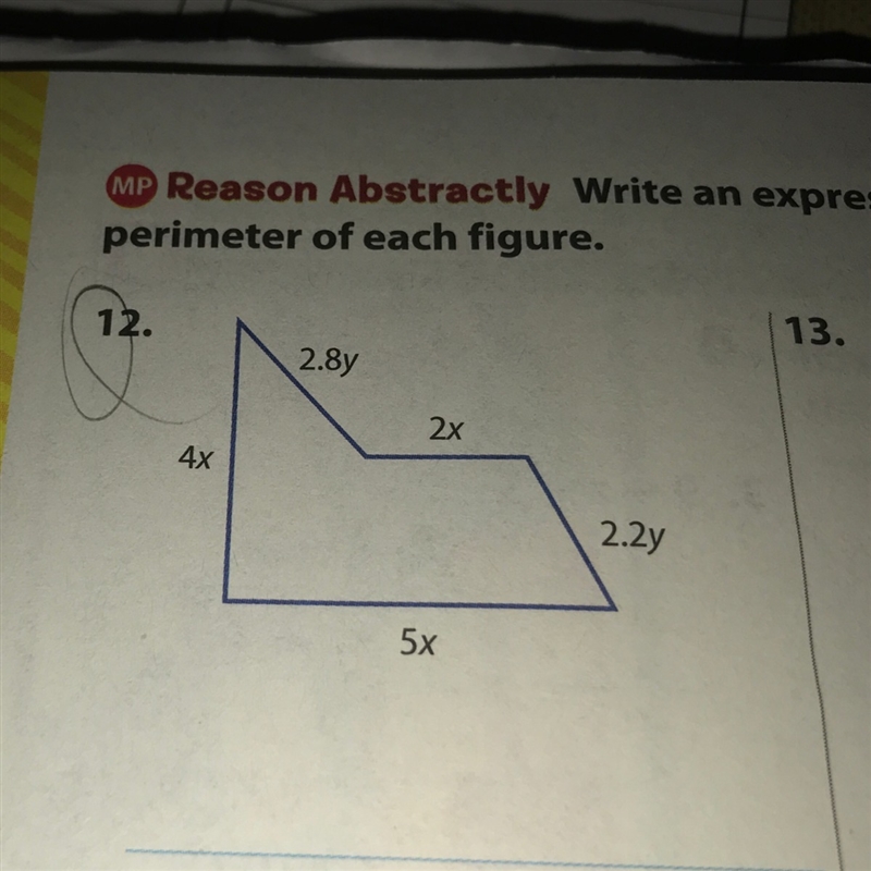 Write an expression in simplest form for the perimeter of each figure.-example-1