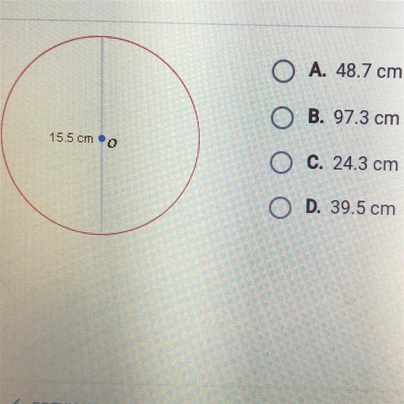 What is the approximate circumference of the circle shown below-example-1