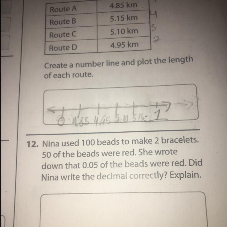 Nina used 200 beads to make 2 bracelets. 50 of the beads were red. She wrote down-example-1